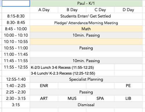 Mr. Paul's Schedule